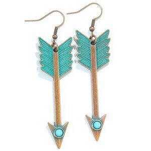 Western Earrings Pierced Faux Turquoise Copper Chandelier Southwest Boho Chic